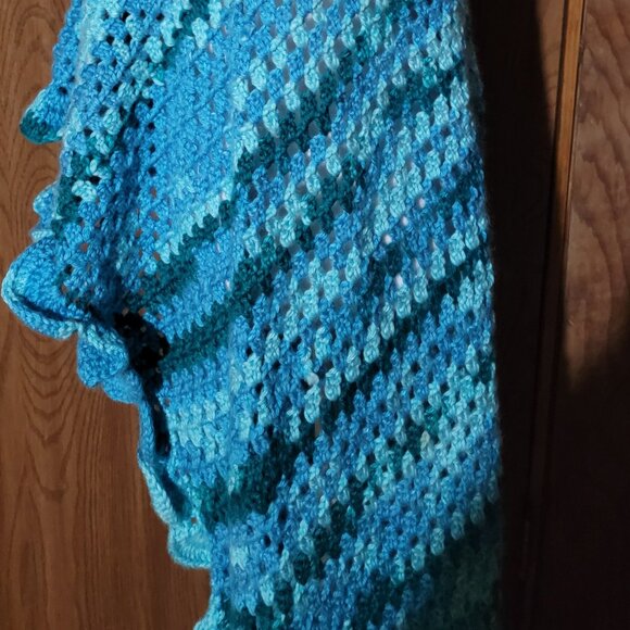 Hand Crocheted Blue Shawl Wrap - Picture 10 of 14